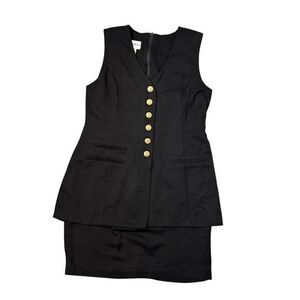 Danny & Nicole Jumper Vest Dress 14 Black Button Front Sleeveless Vintage 90s